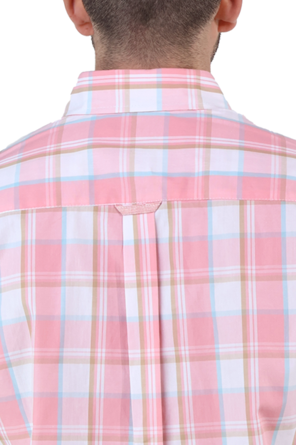 Camisa De Algodón Con Textura De Cuadros Roja Manga Corta Para Hombre